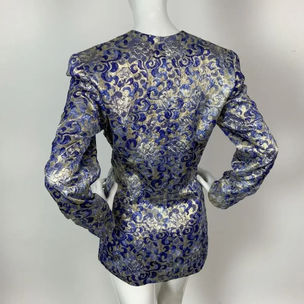 Mary McFadden MMF Collection Brocade Blue and Gold Jacket. Size 10 - Picture 4 of 7